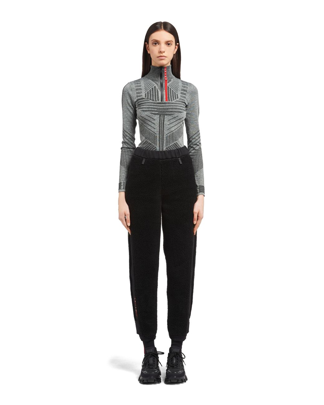 Prada Black Fleece And Recycled Technical Fabric Joggers