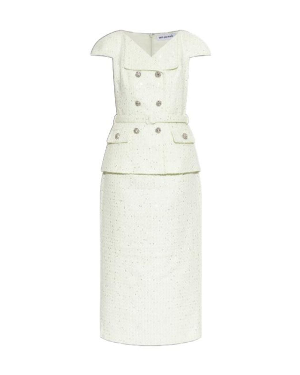 Self-Portrait White Bouclé Midi Dress
