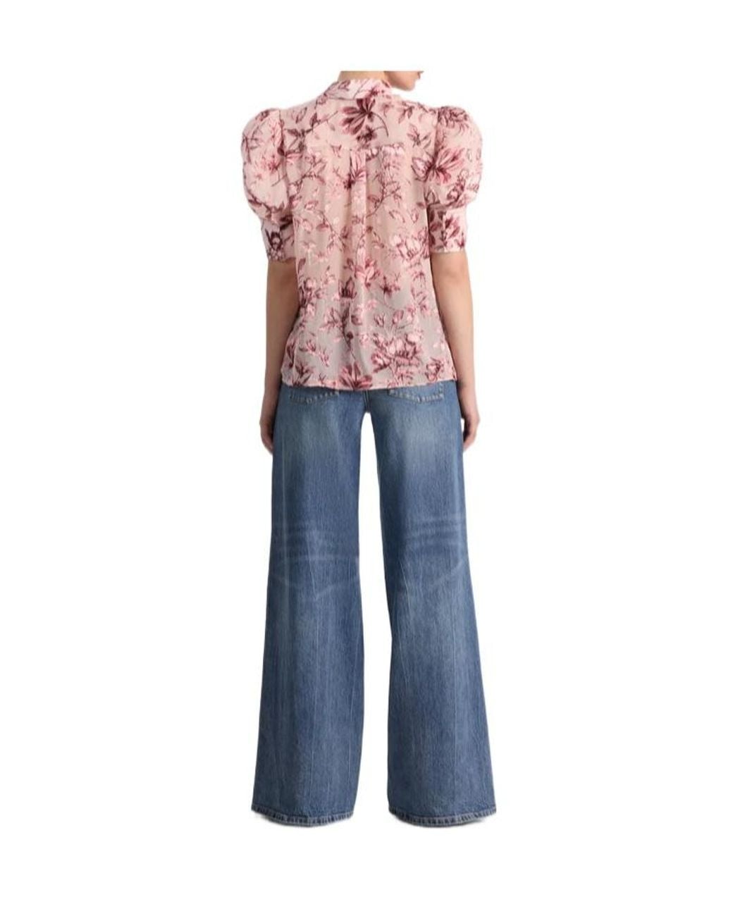 Alice + Olivia Pink Willa Puffed-Sleeve Floral Shirt