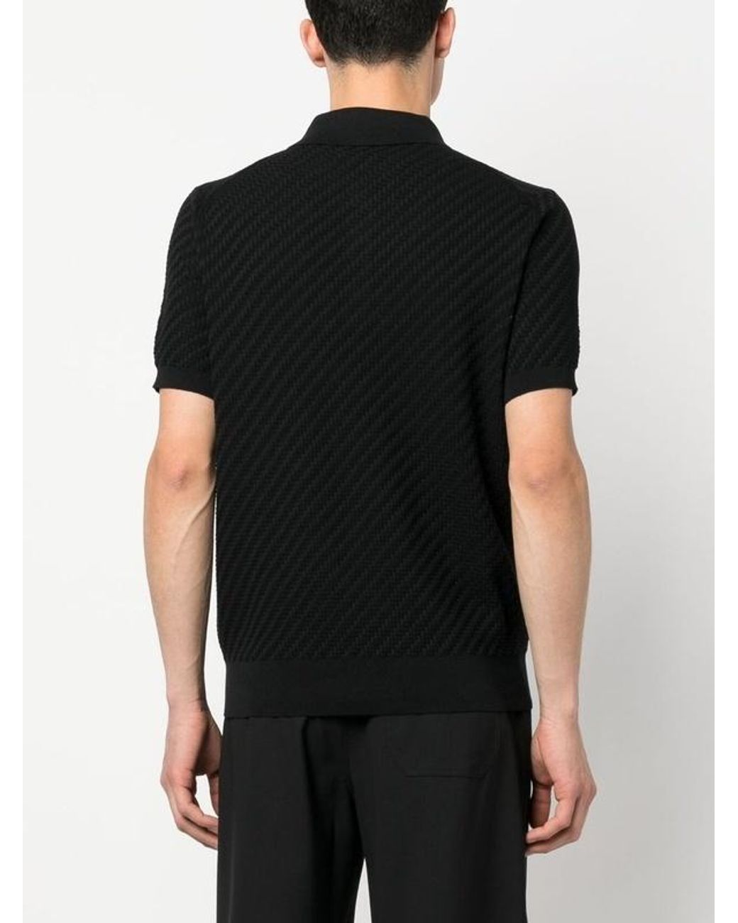 Brioni Black Woven Pattern Knitted Polo Shirt for men