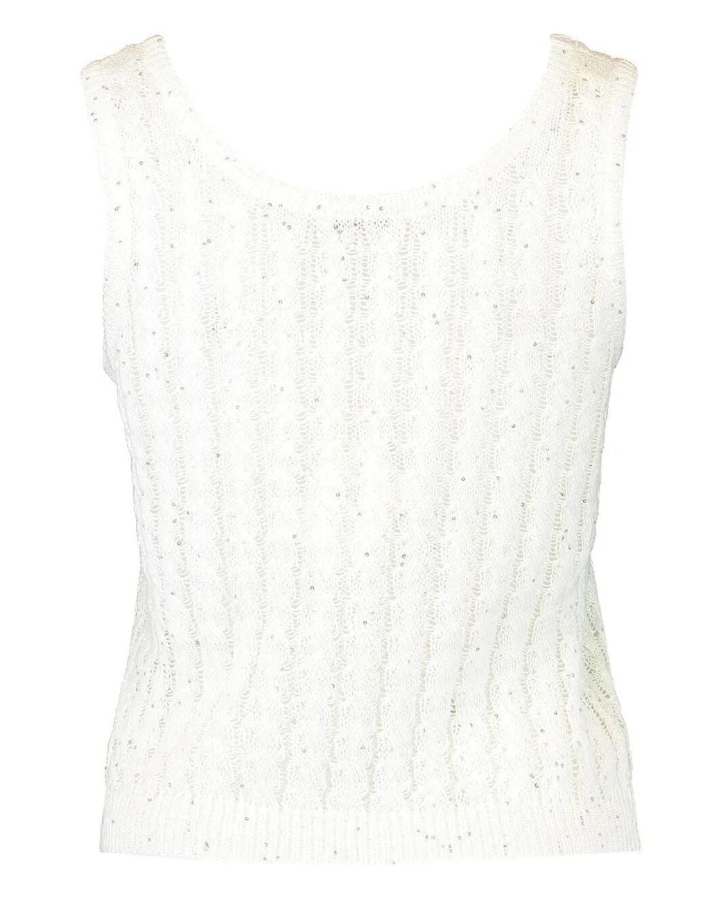 Brunello Cucinelli White Embellished Sleeveless Top