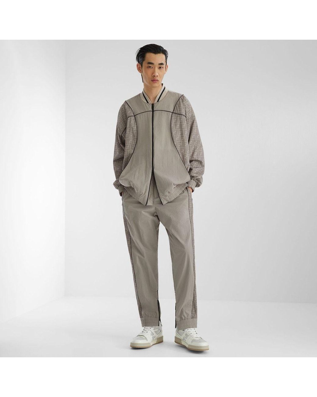 Fendi Gray Logo Printed Zip-Up Jacket for men