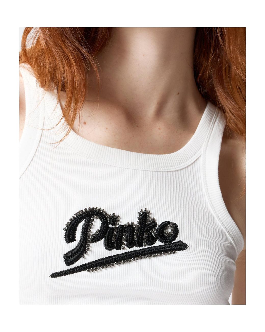 Pinko White Logo Embellished Vest Top for men