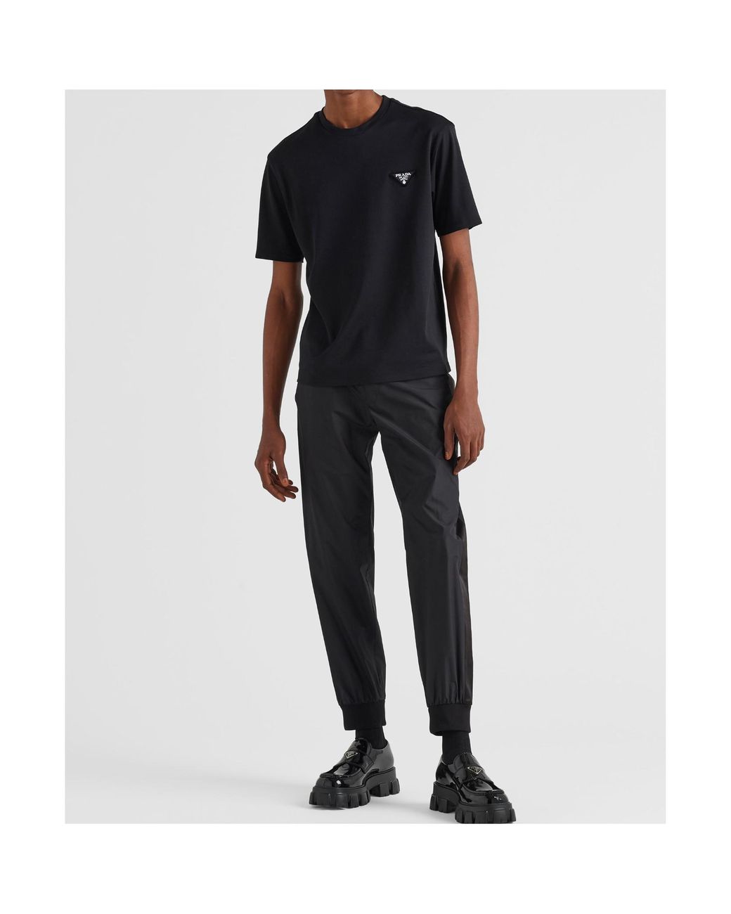Prada Black Logo-Patch Crewneck Cotton T-Shirt for men