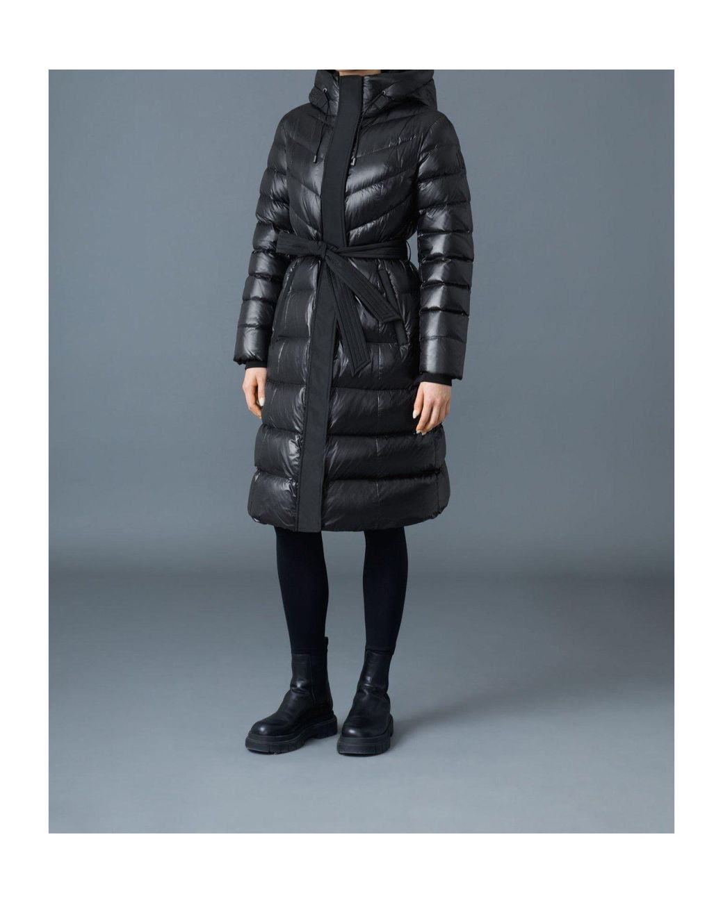 Mackage Black Coralia Down Coat With Hood And Sash Belt
