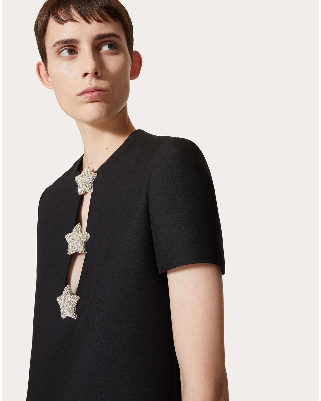 Valentino Black Crepe Couture Embroidered Short Dress