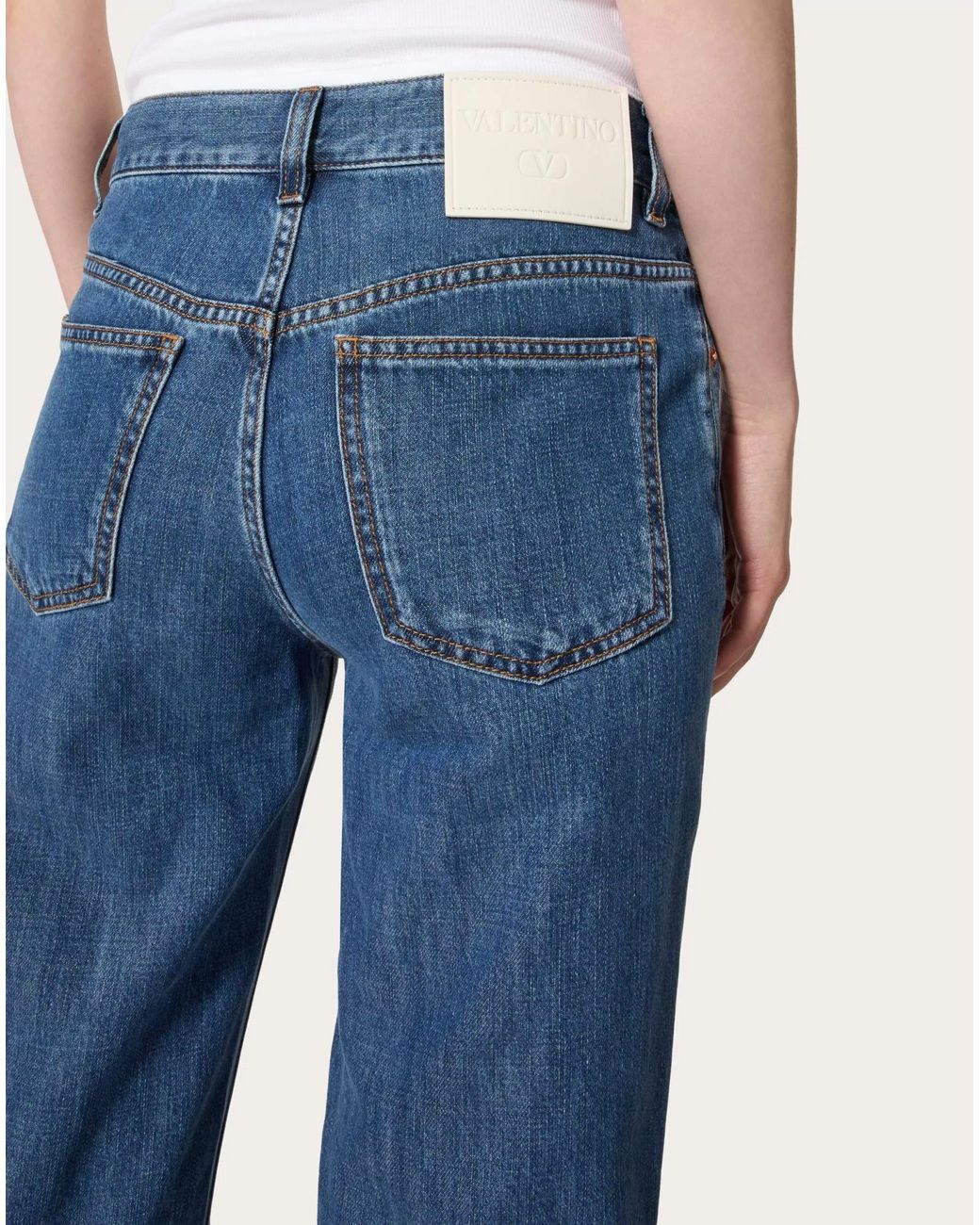 Valentino Blue Mid-Rise Straight Leg Jeans
