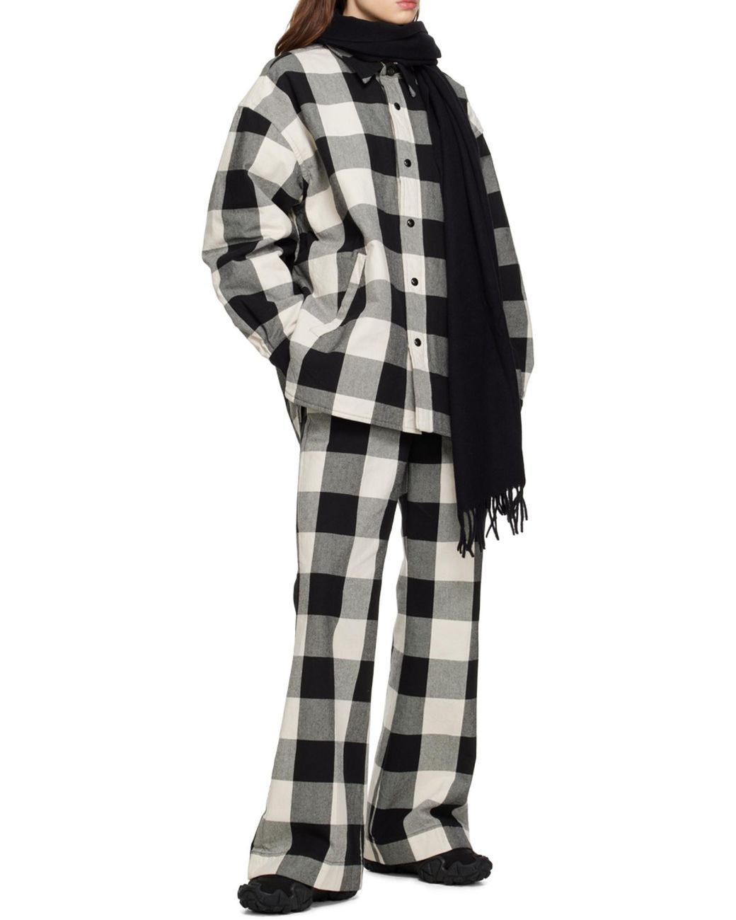 Acne Black Logo Patch Fringed Scarf for men