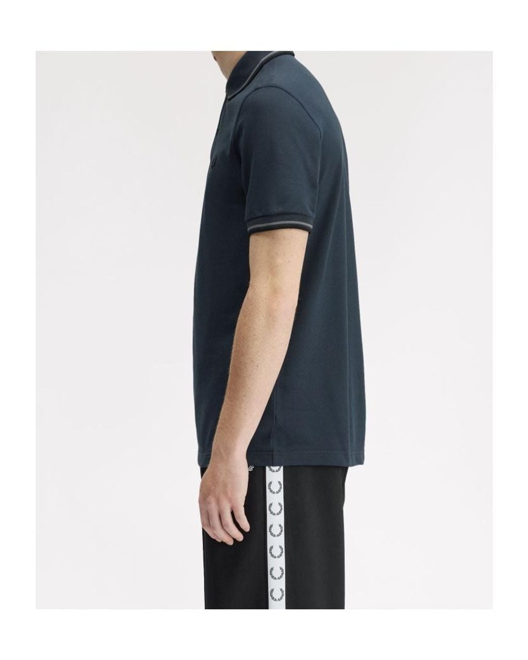 Fred Perry Blue Contrast-Trim Logo Polo Shirt for men