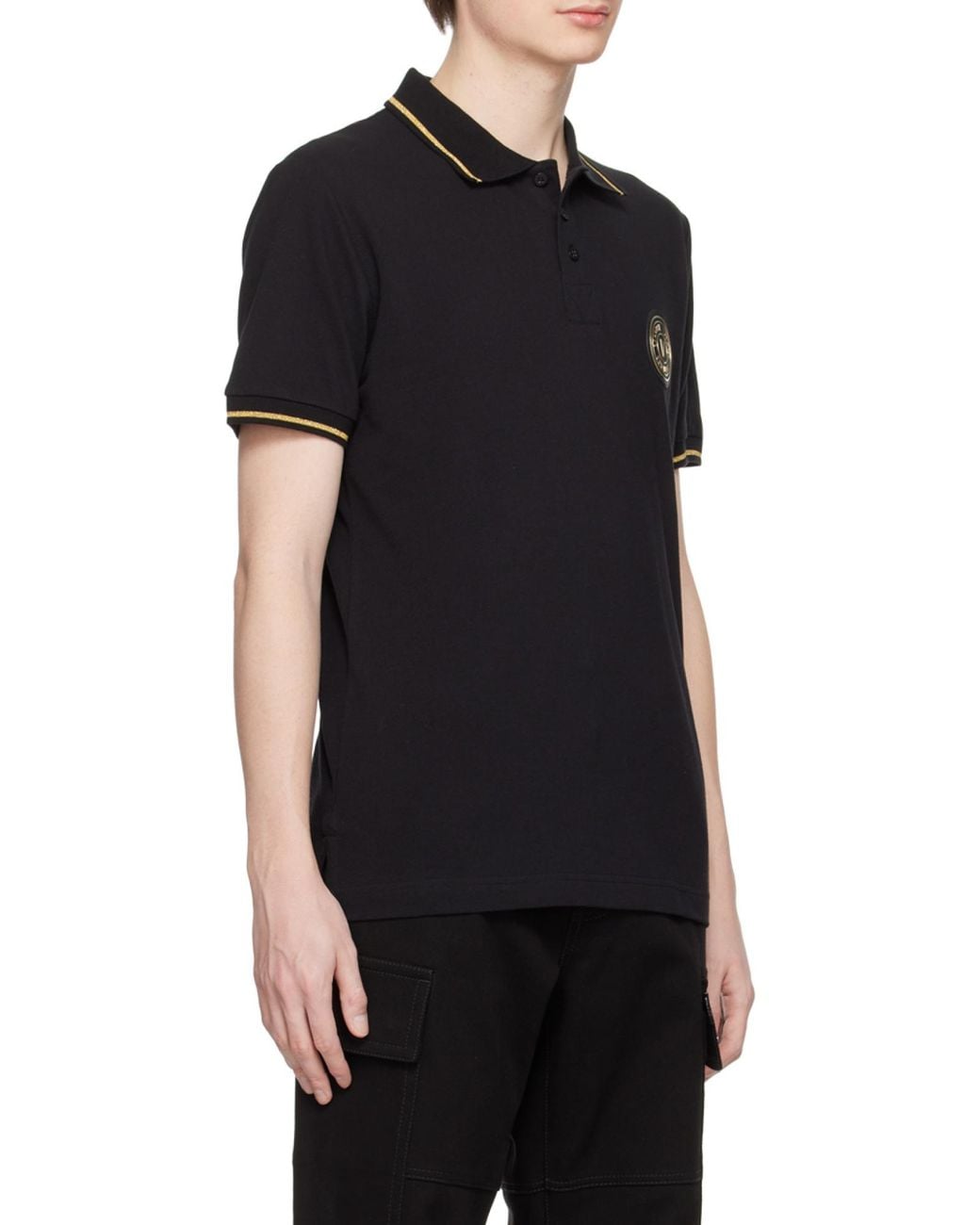 Versace Jeans Black Chest Logo-Patch Polo Shirt for men
