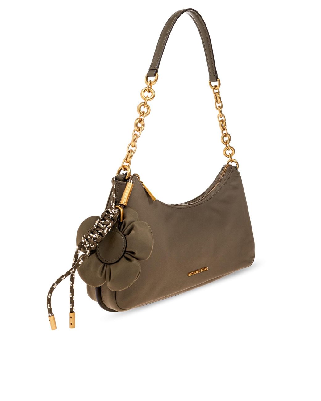 Michael Kors Brown Floral-Applique Chain-Link Shoulder Bag