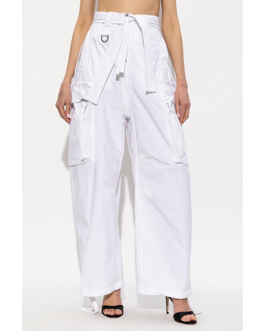 DSquared² White Belted Wide-Leg Cargo Pants