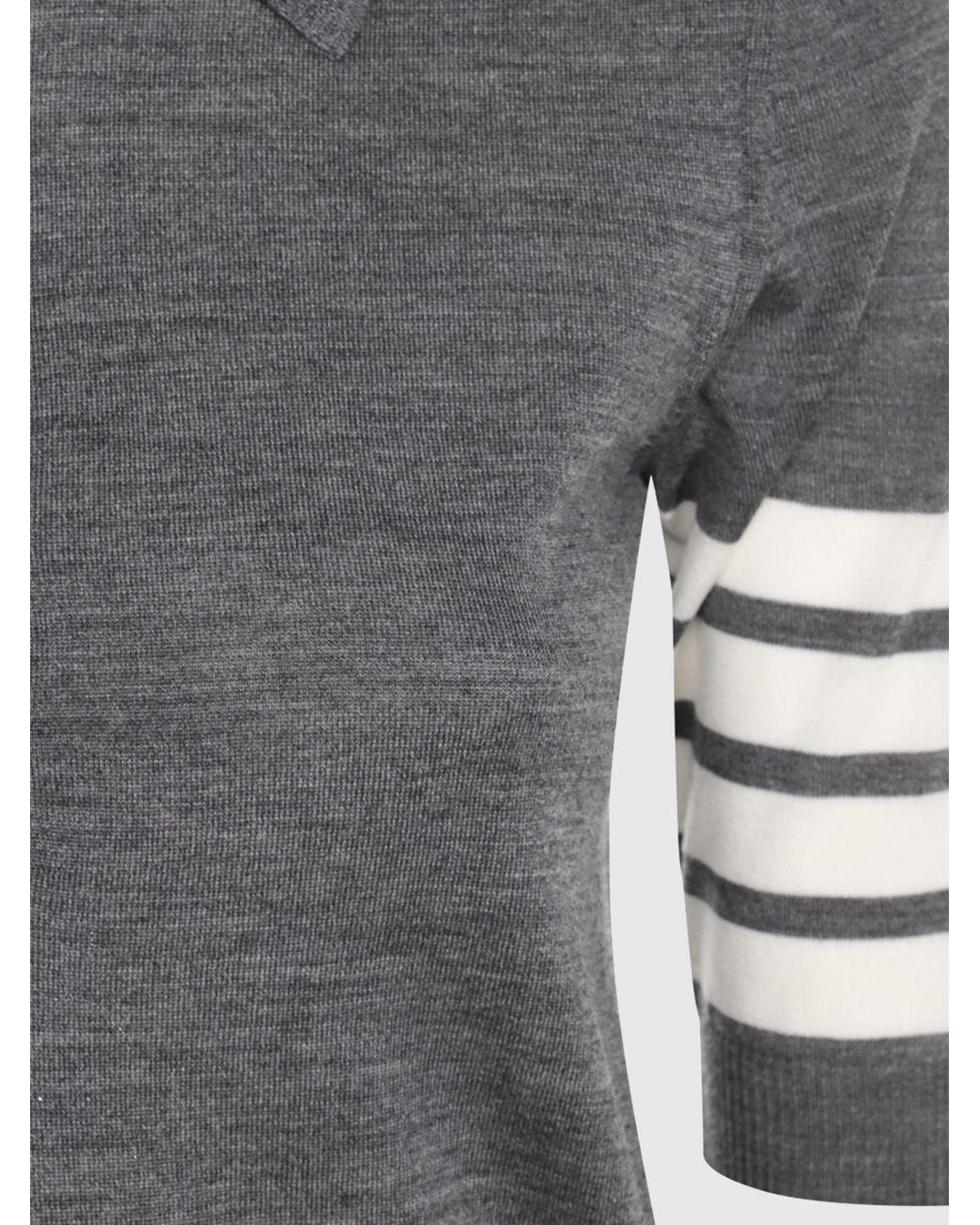 Thom Browne Gray 4-Bar Button Detailed Short-Sleeved Polo Shirt