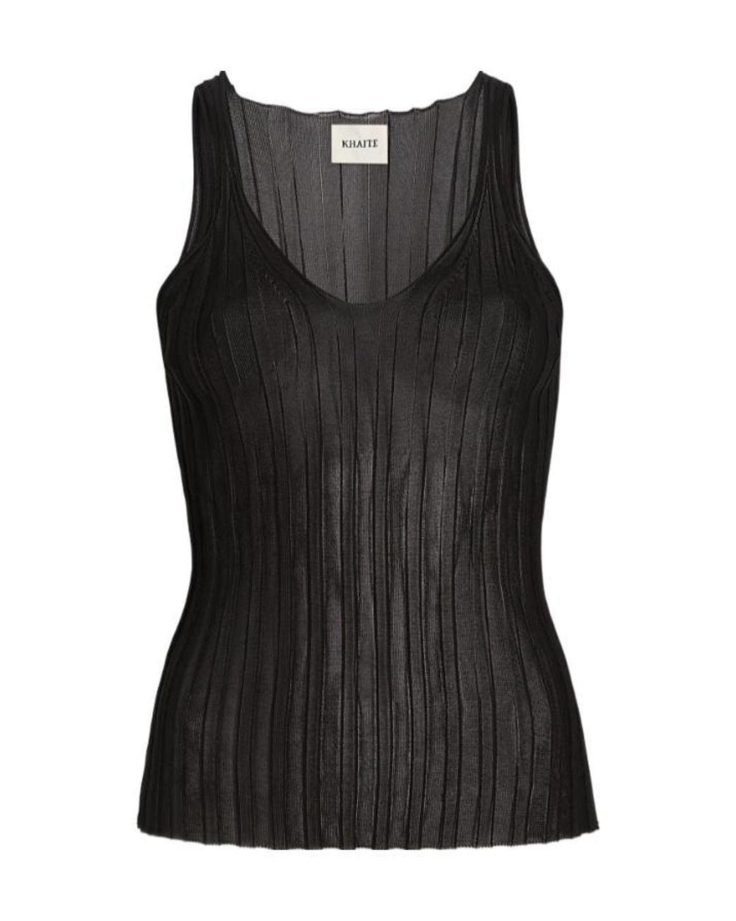 Khaite Black V-Neck Ribbed Knit Top