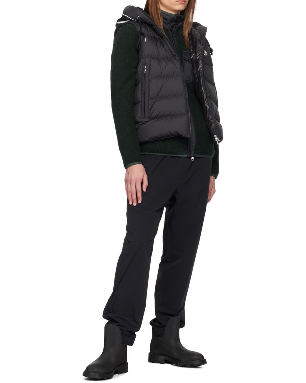 Moncler Black Logo Patch Tapered-Leg Trousers for men