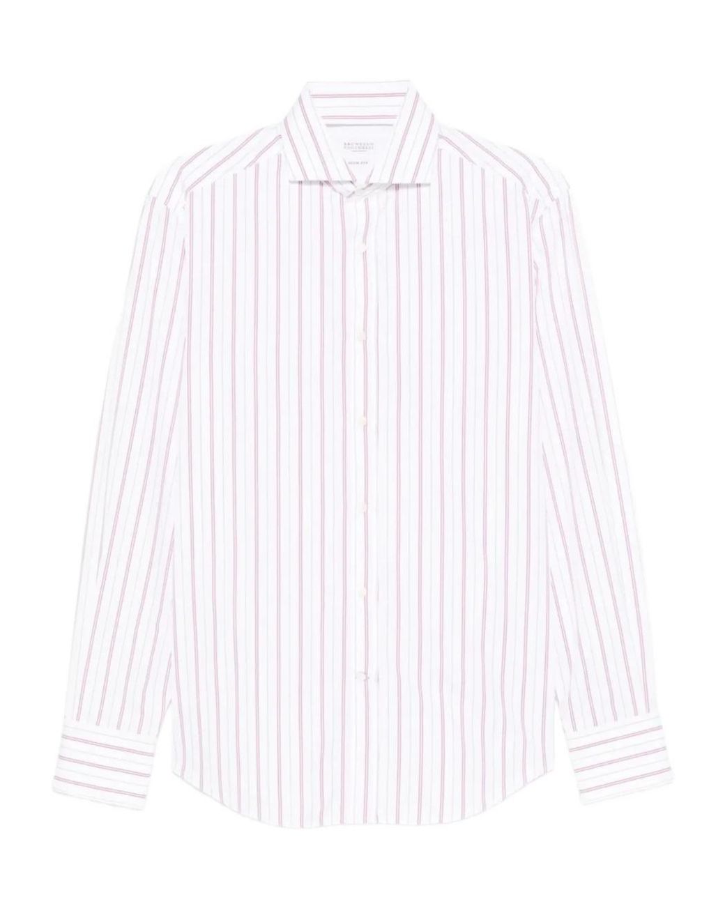 Brunello Cucinelli White Striped Shirt for men