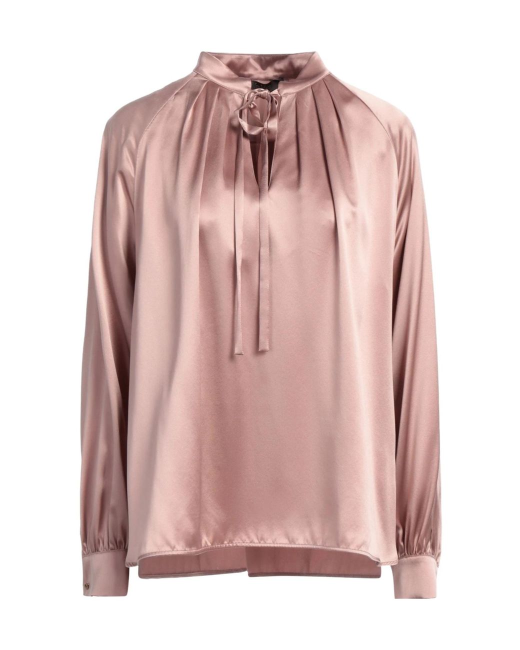 Max Mara Pink Solid-Colored Satin Long-Sleeve Top