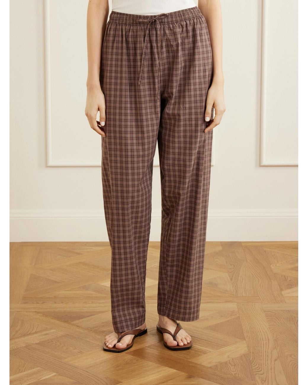 Tekla Brown Comfortable Plaid Pajama Pants