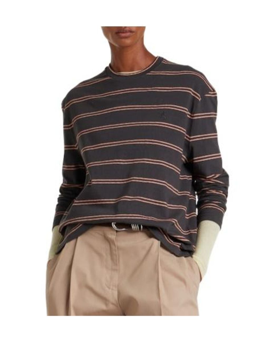 Jil Sander Gray Striped Cotton T-Shirt