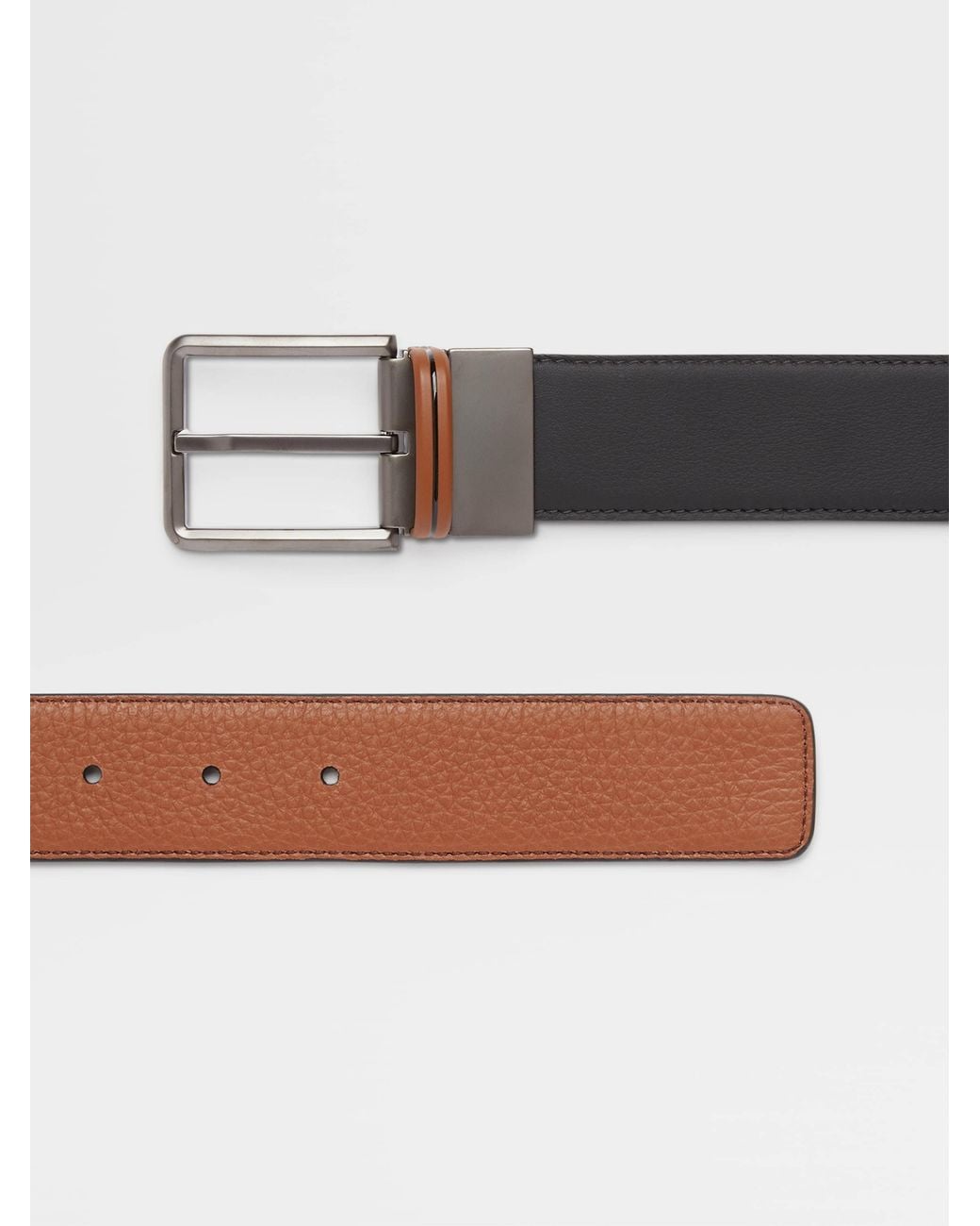 Zegna Brown Reversible Buckle Belt for men