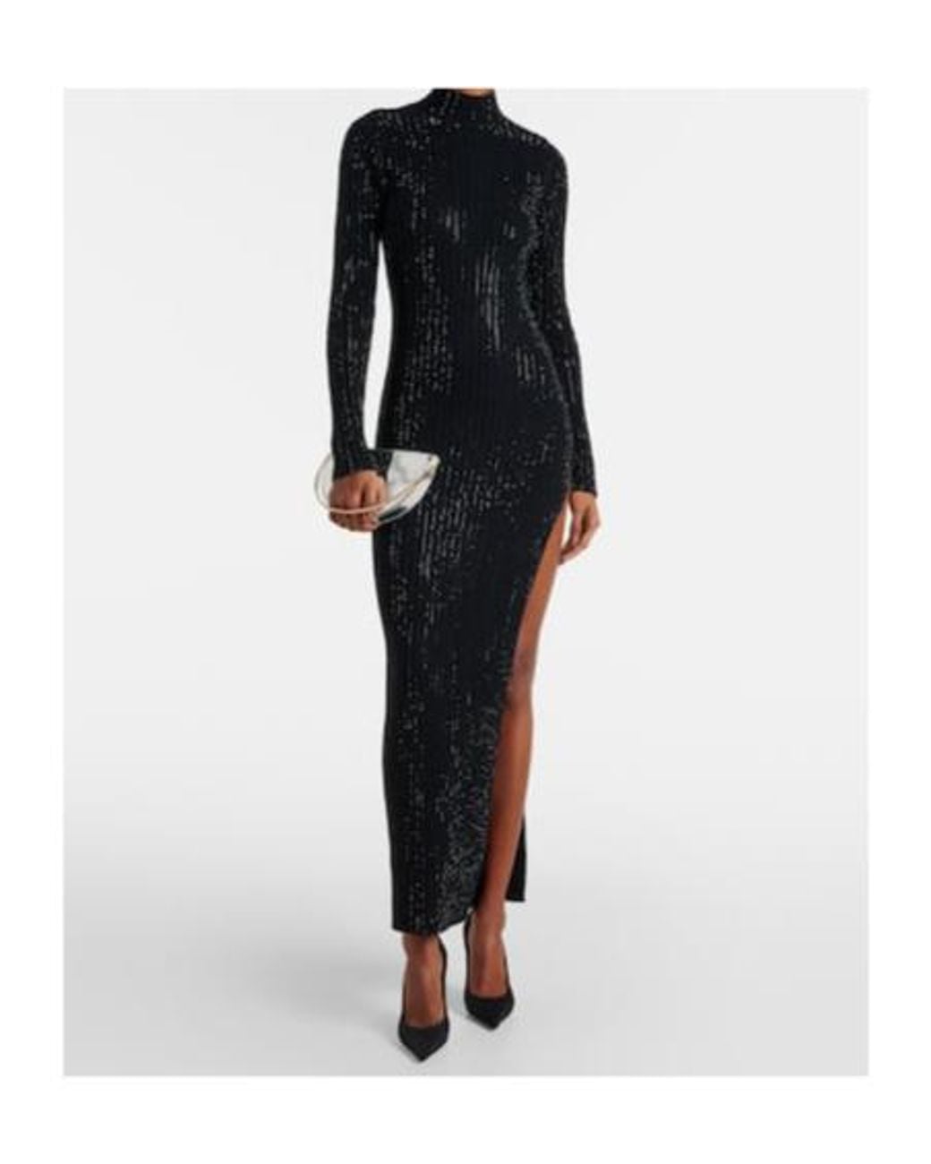 David Koma Black Embellished Knitted Cotton Midi Dress