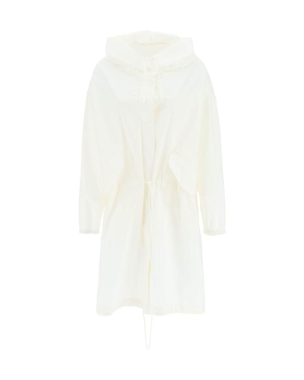Jil Sander White Logo Printed Drawstring Hooded Coat