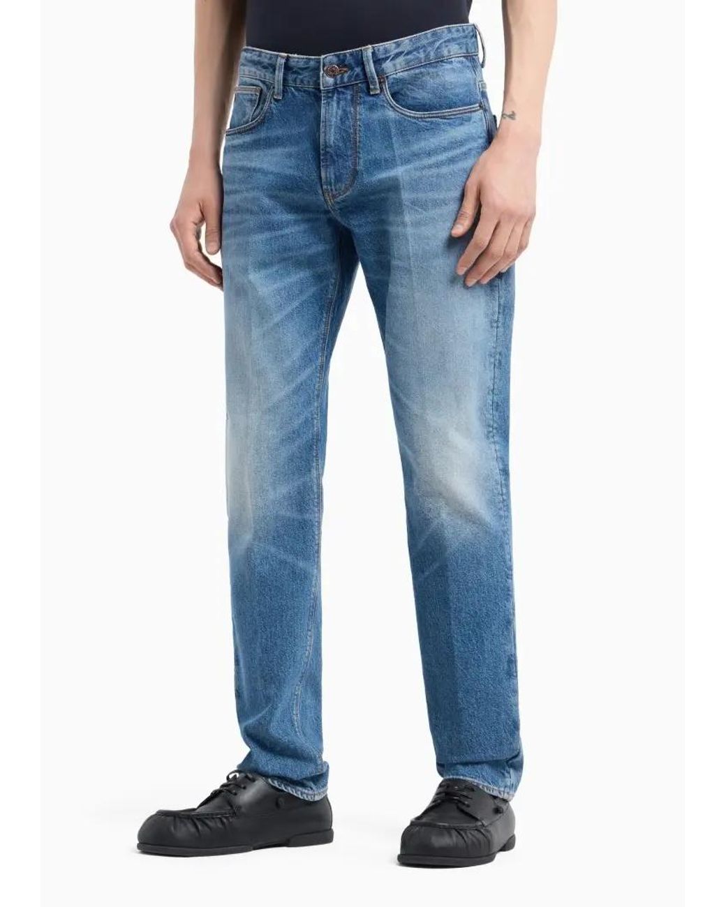 Emporio Armani Blue Micro-Elastic Narrow-Leg Jeans for men