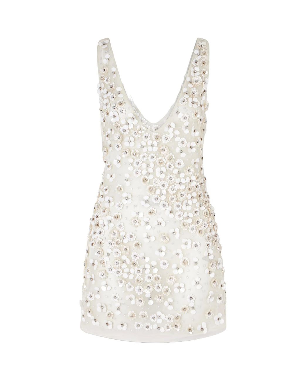 Cult Gaia White Sapphira Floral-Embellished Silk-Organza Mini Dress