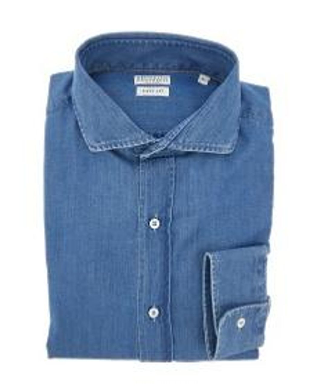 Brunello Cucinelli Blue Curved Hem Buttoned Denim Shirt for men