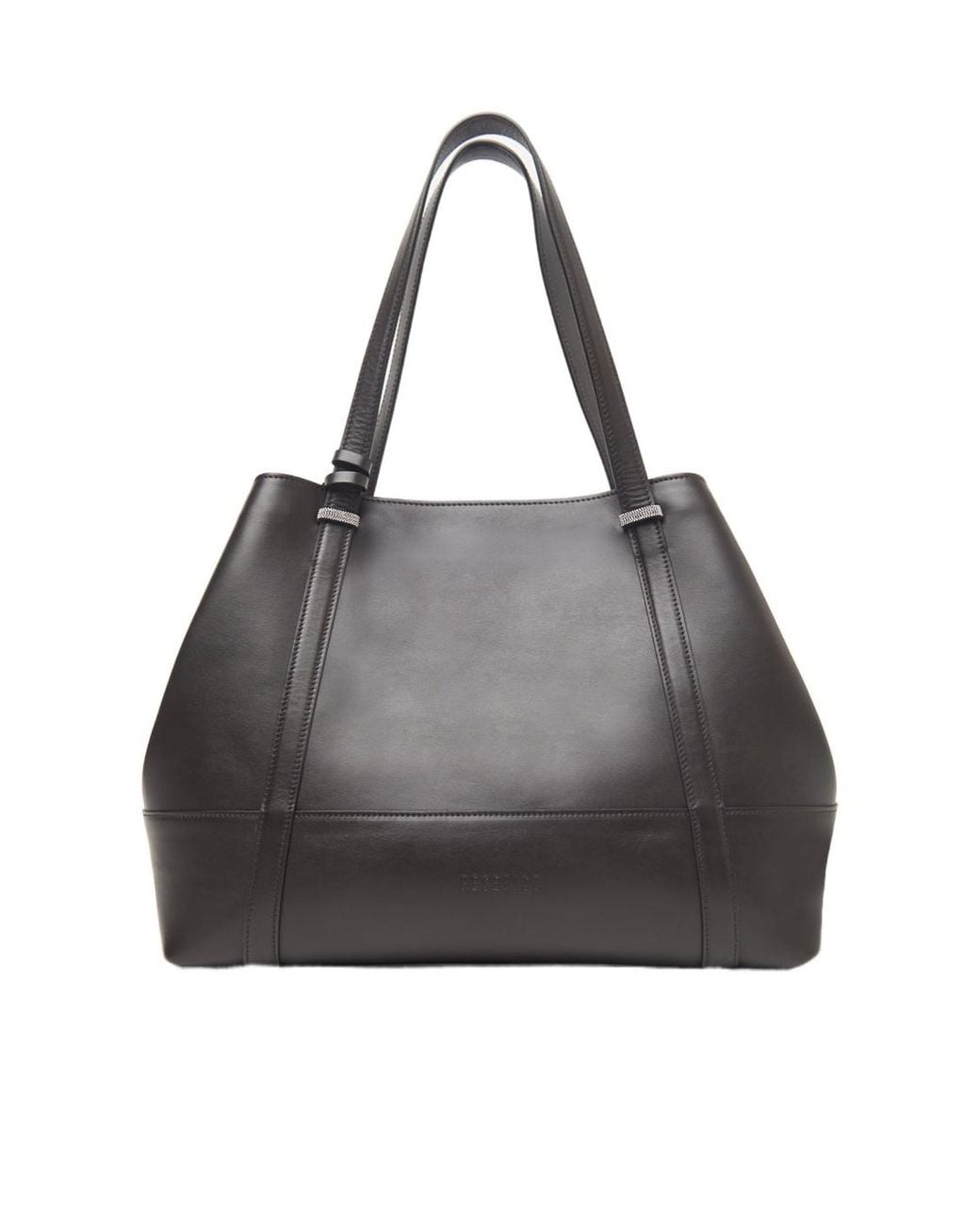 Peserico Gray Logo-Debossed Calf Leather Tote Bag