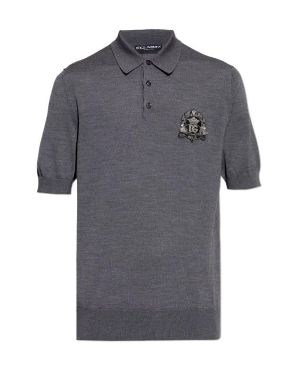 Dolce & Gabbana Gray Heraldic Patch Polo Shirt for men