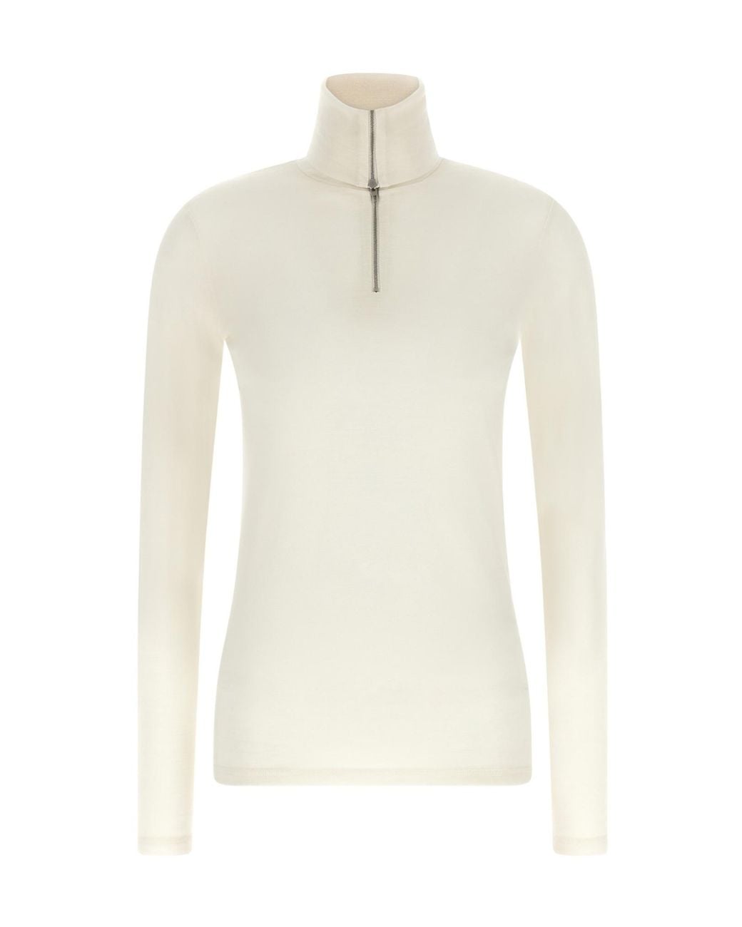 Jil Sander White Slim Half Zip Sweater