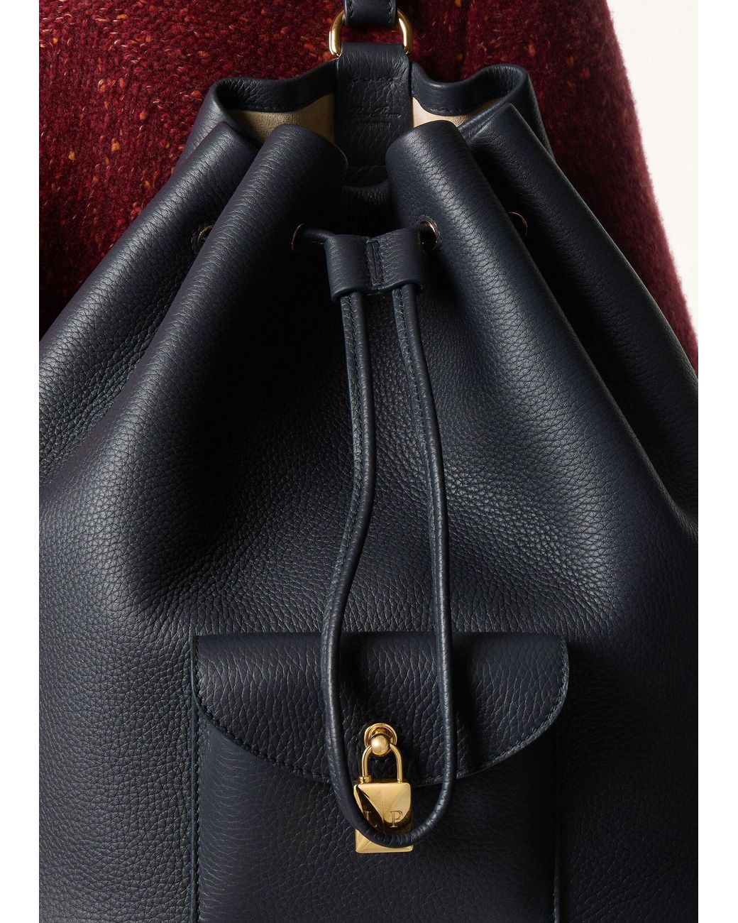 Loro Piana Black Drawstring Leather Backpack
