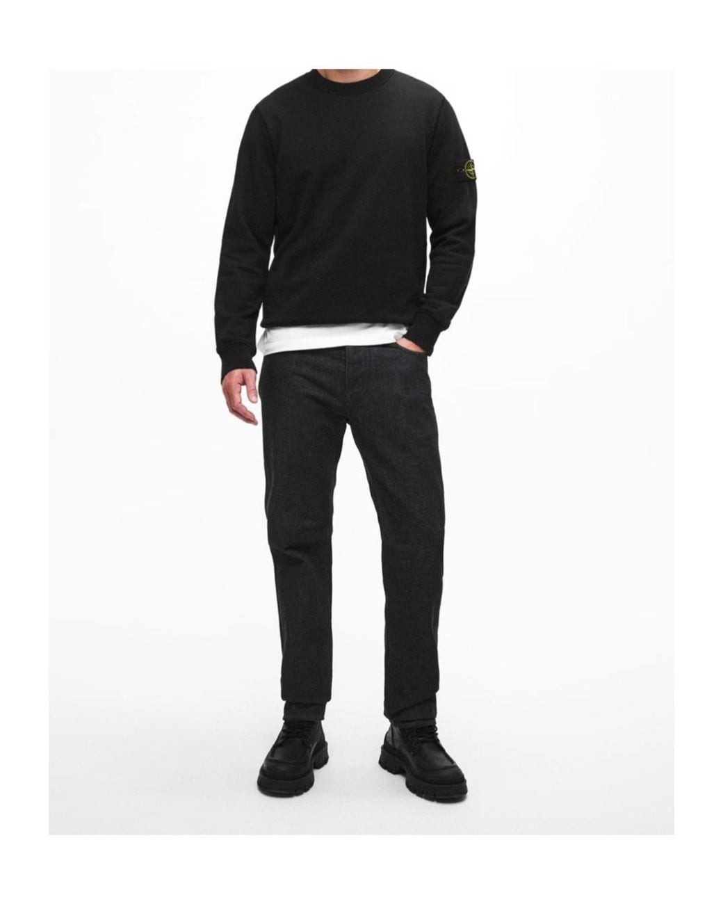 Stone Island Black Logo Crew Neck Sweatshirt for men