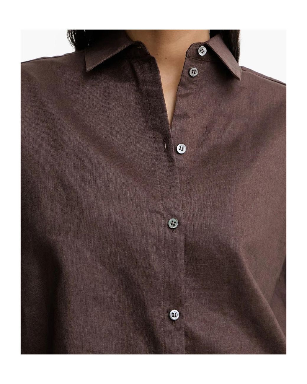 Pinko Brown Drawstring-Hem Cropped Linen Shirt