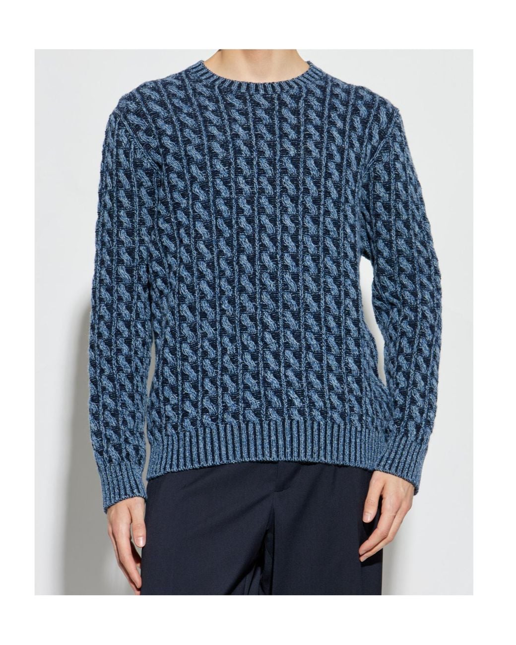 Etro Blue Cable Knitted Crewneck Jumper for men