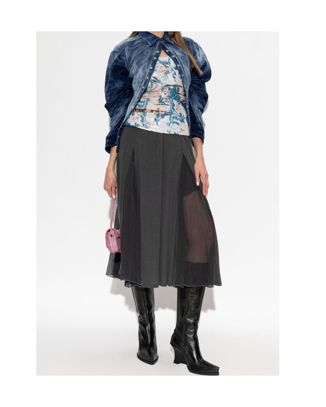 DIESEL Blue T Laxe Floral Strapless Top