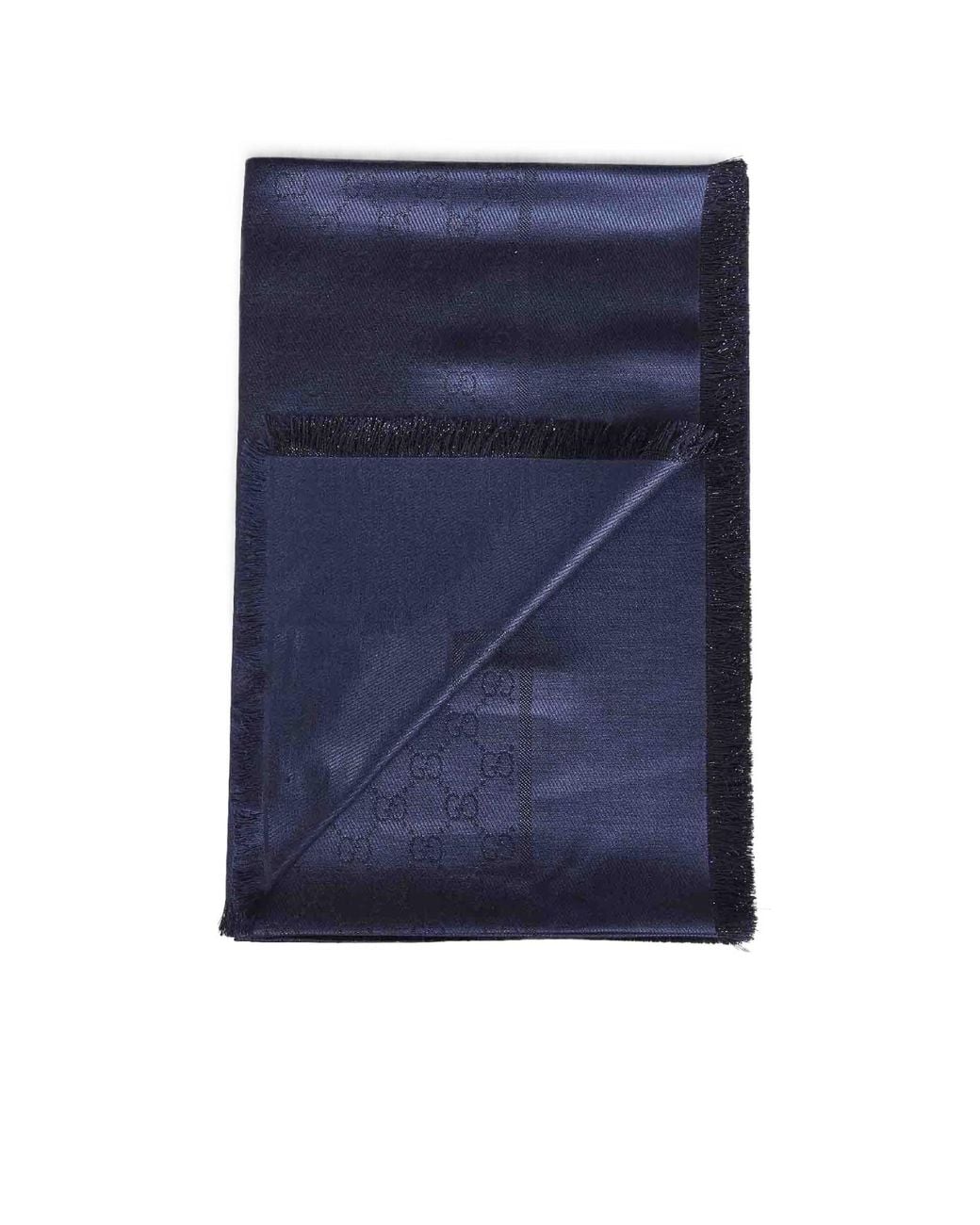 Gucci Blue Gg Silk Wool Lamé Shawl