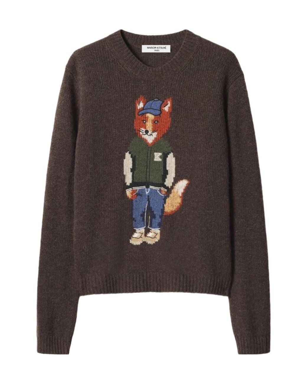 Maison Kitsuné Brown Dressed Fox Intarsia Wool Jumper