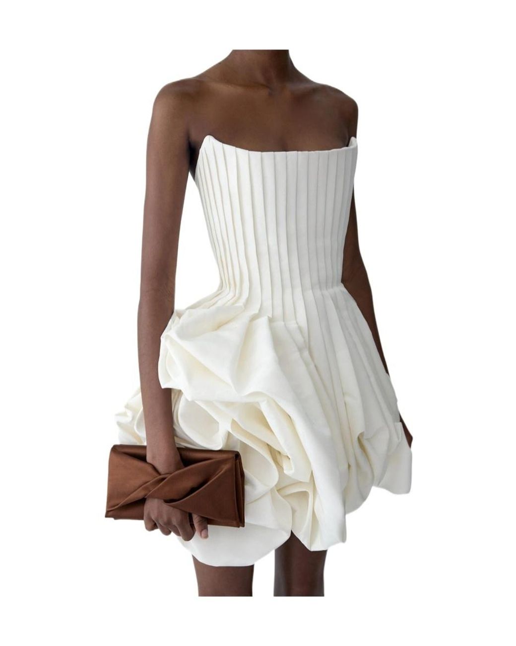 Carolina Herrera Natural Pleated Bubble Mini Dress