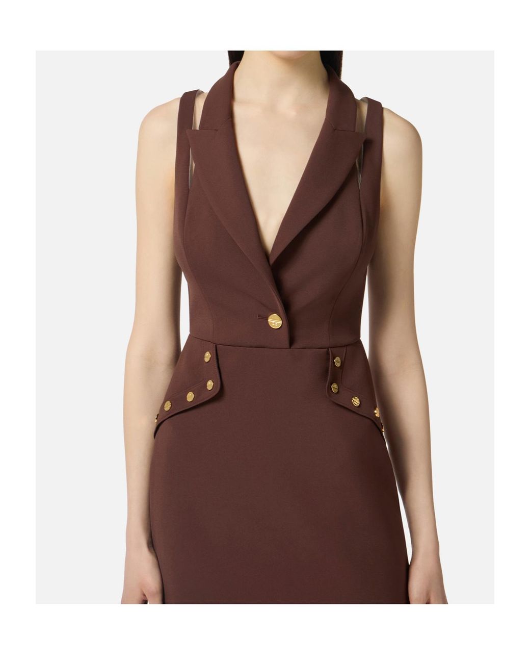 Elisabetta Franchi Brown Cut-Out Detailed Slim Fit Mini Dress