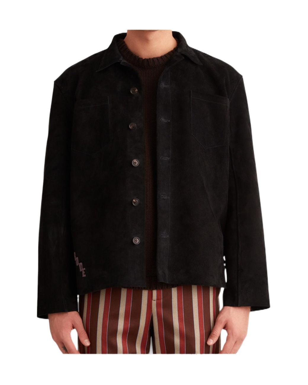 Bode Black Long-Sleeved Lapel Leather Jacket for men