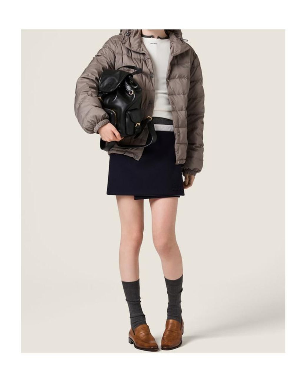 Miu Miu Brown Down Technical Pongé Puffer Jacket