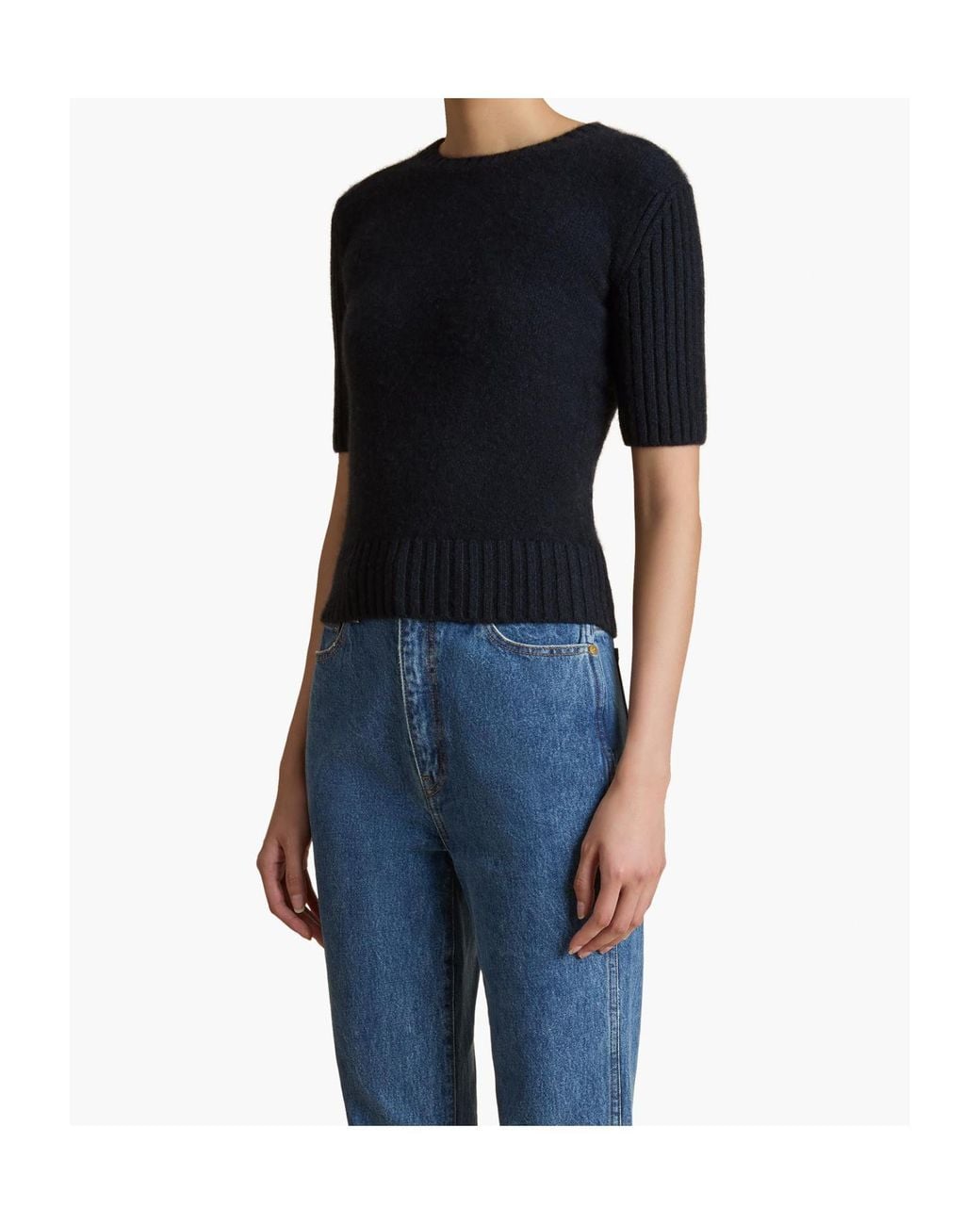Khaite Blue Mia Short-Sleeved Jumper