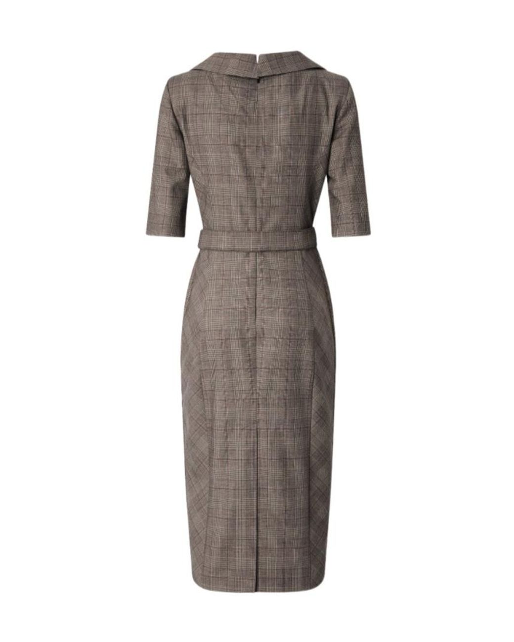 Pinko Brown Prince Of Wales-Check Belted Midi Dress