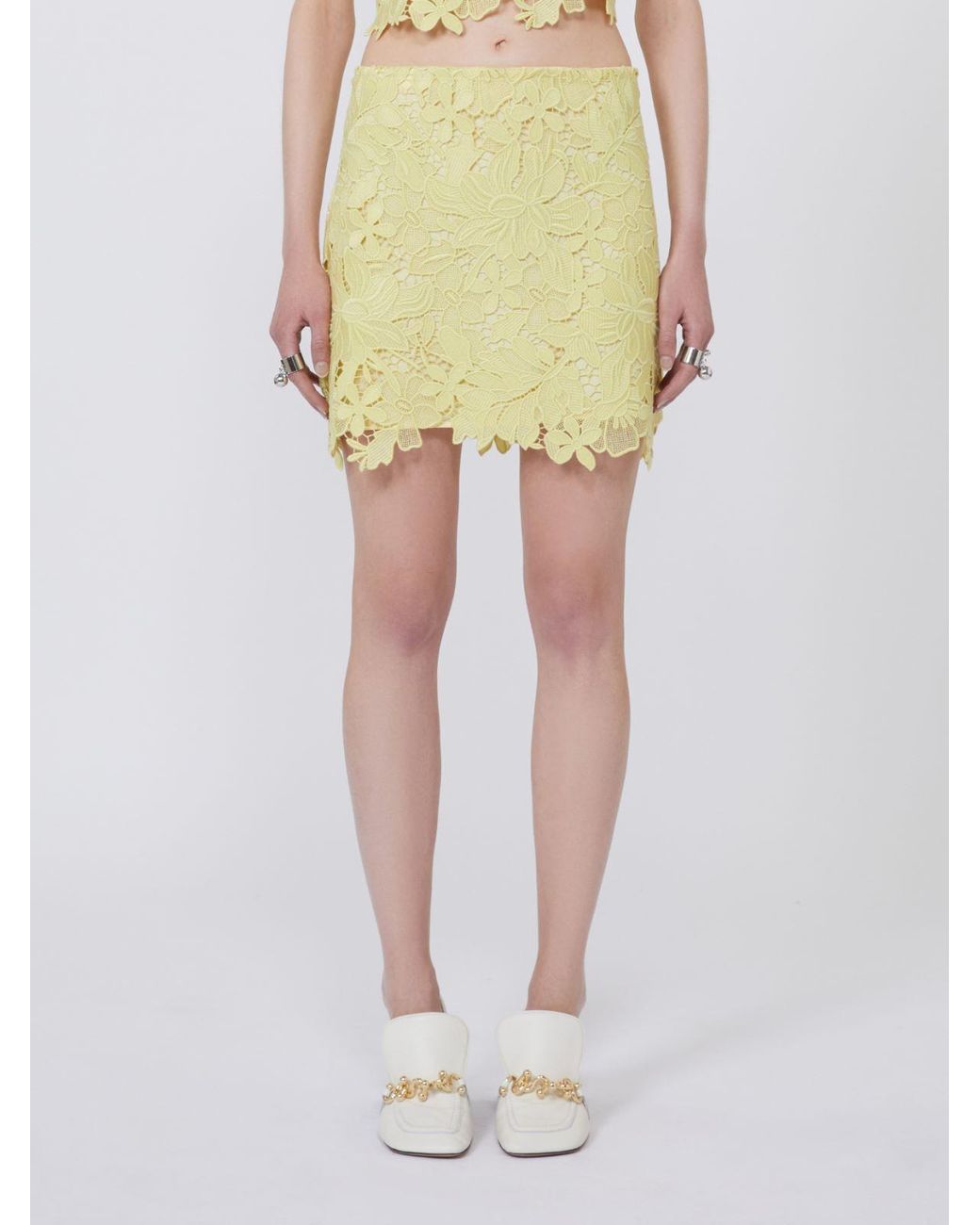Sportmax Yellow Bora Floral Embroidered Mini Skirt
