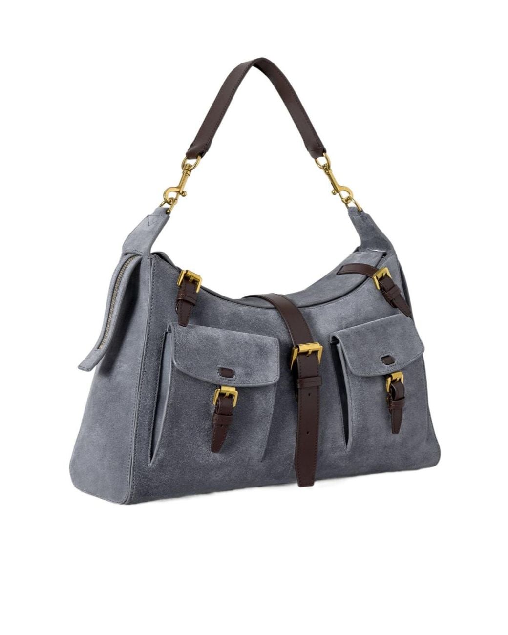 Mulberry Gray Buckled Suede Shoulder Bag