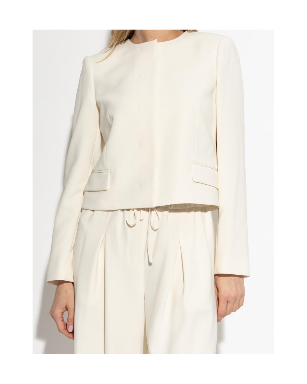 Theory White Crewneck Straight Hem Cropped Blazer