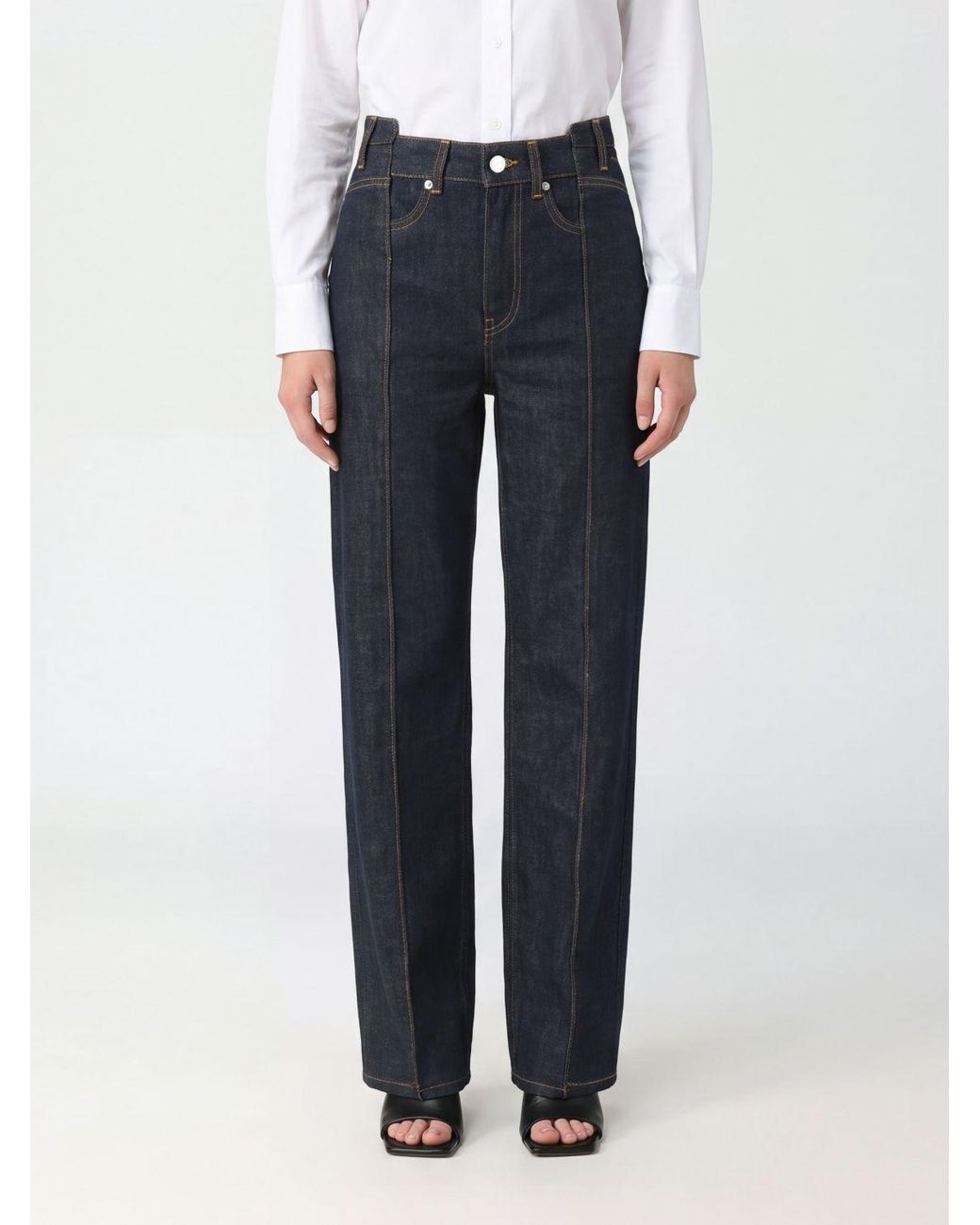 Ganni Black Slub Fold High-Rise Straight Jeans