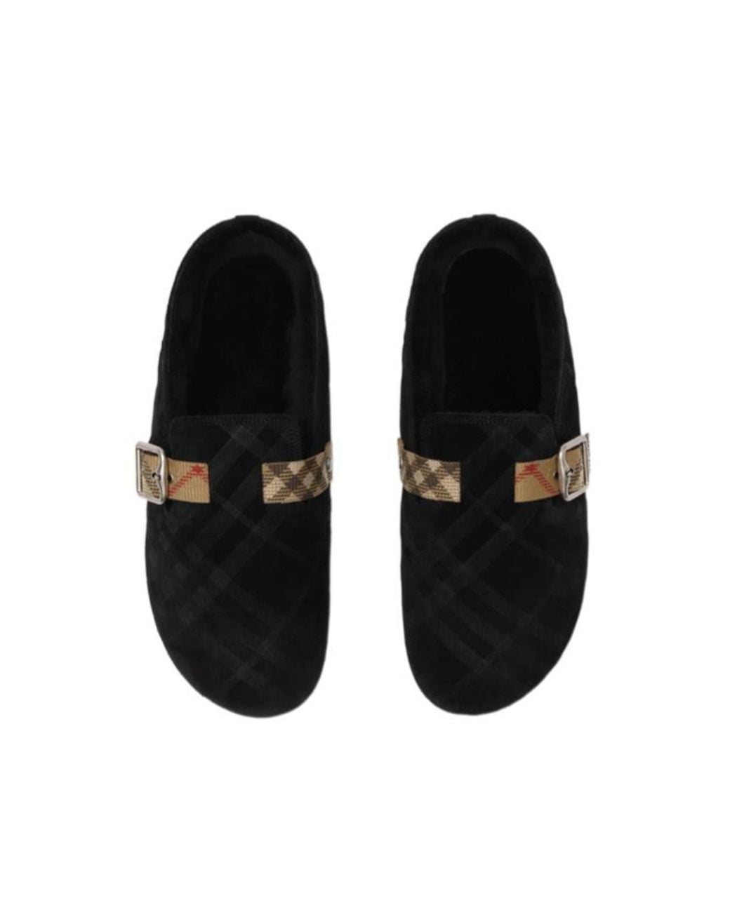 Burberry Black Check Shearling Urchin Clogs for men